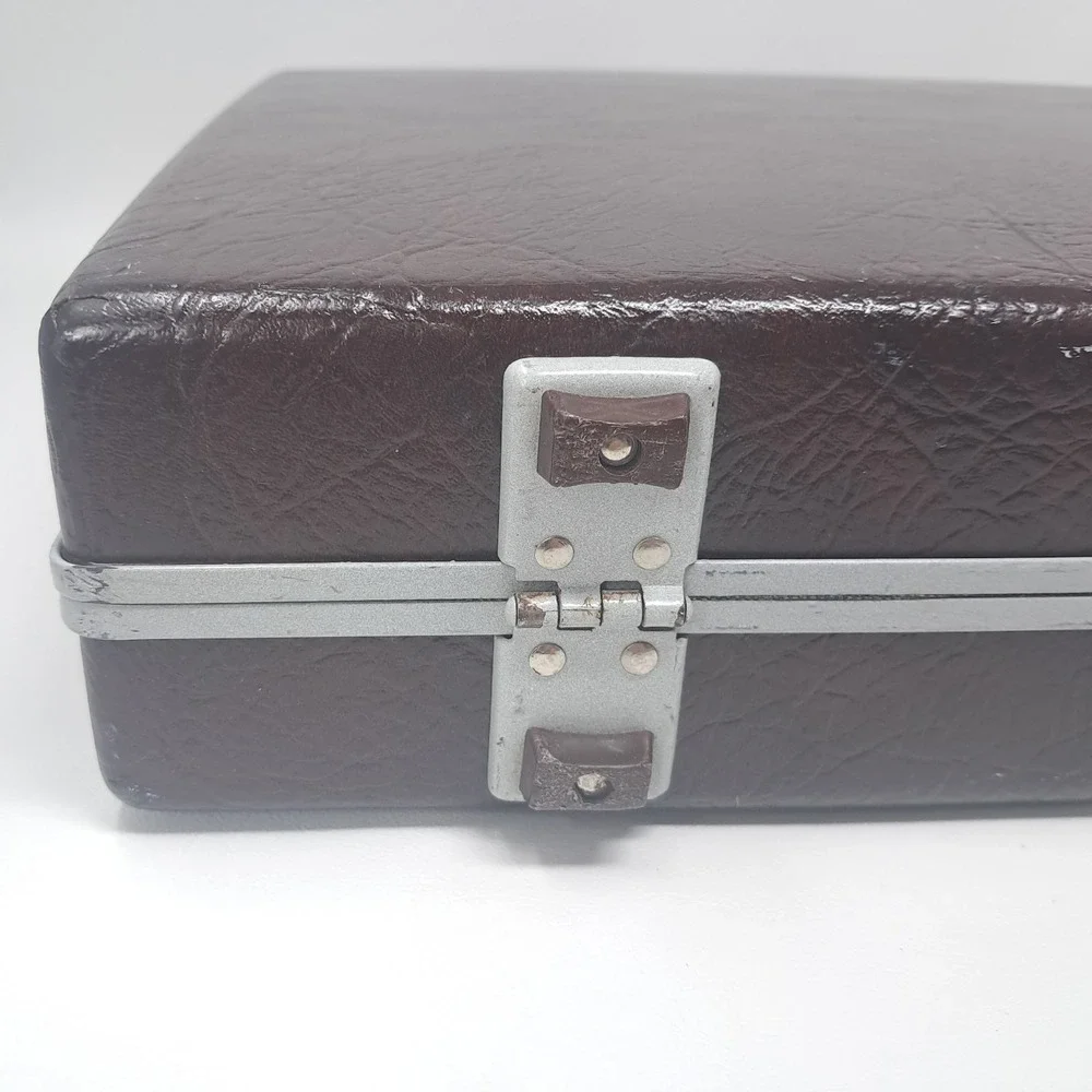 Vintage Samsonite Hard Shell Slim Briefcase Brown Textured Faux Leather w/ Keys